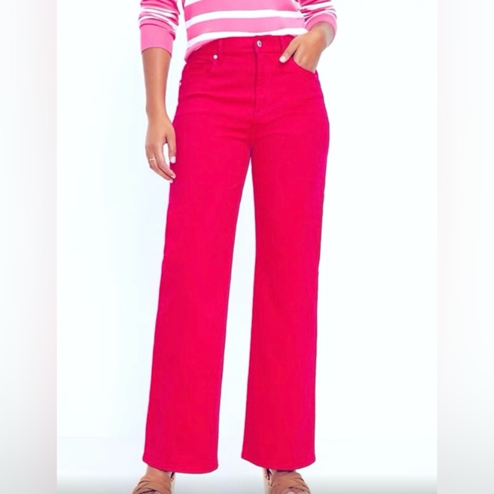 LOFT Bright Pink Wide-Leg Jeans